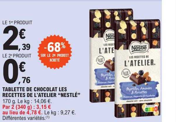 tablette de chocolat les recettes de l'atelier "nestlé"