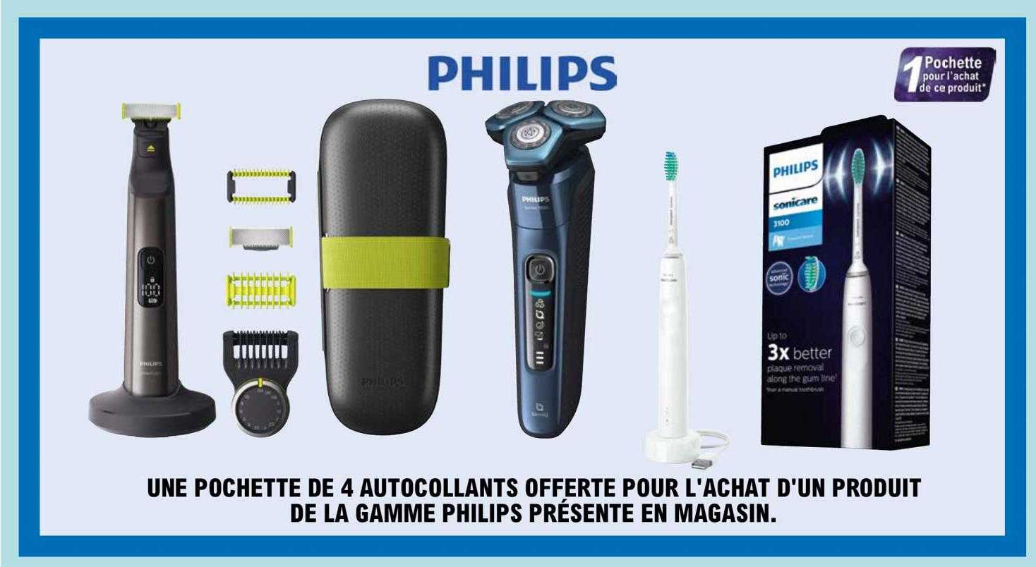une pochette de 4 autocollants offerte pour l'achat d'un produit de la gamme philips