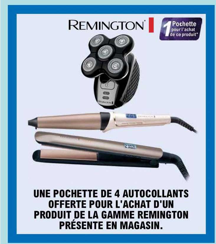 une pochette de 4 autocollants offerte pour l'achat d'un produit de la gamme remington
