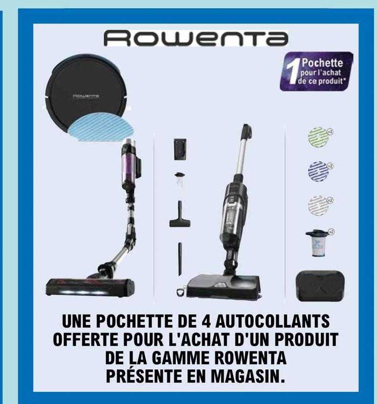 une pochette de 4 autocollants offerte pour l'achat d'un produit de la gamme rowenta