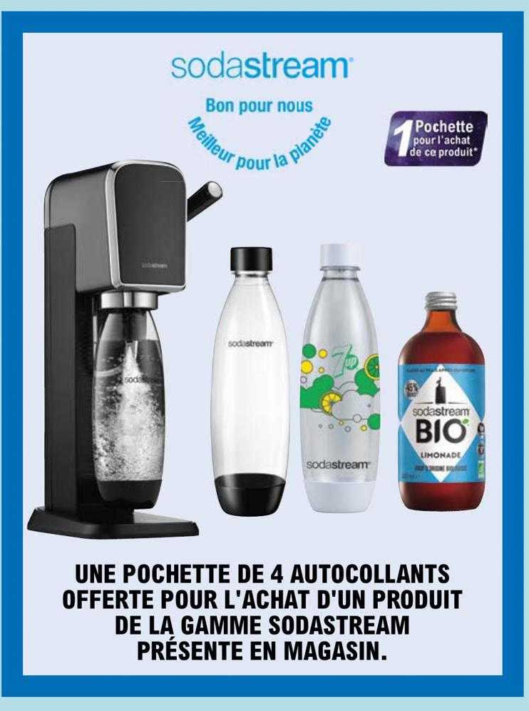 une pochette de 4 autocollants offerte pour l'achat d'un produit de la gamme sodastream
