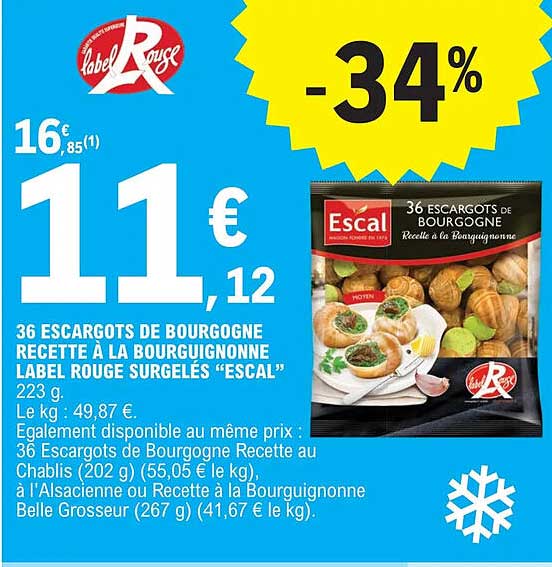 36 escargots de bourgogne recette à la bourguignonne label rouge surgelés "escal"