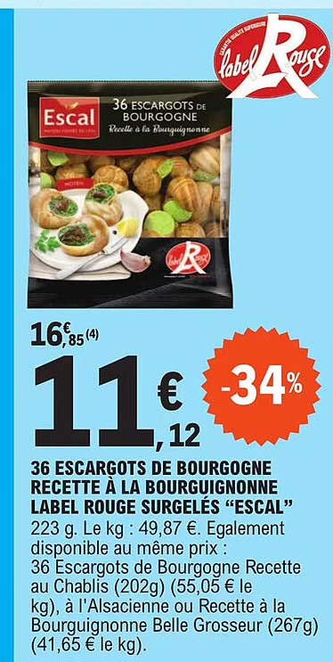 36 escargots de bourgogne recette à la bourguignonne label rouge surgelés "escal"
