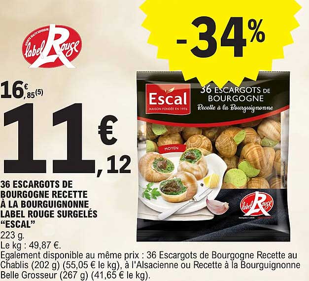 36 escargots de bourgogne recette à la bourguignonne label rouge surgelés "escal"