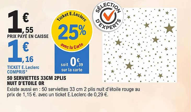 50 serviettes 33 cm 2 plis nuit d'étoile or