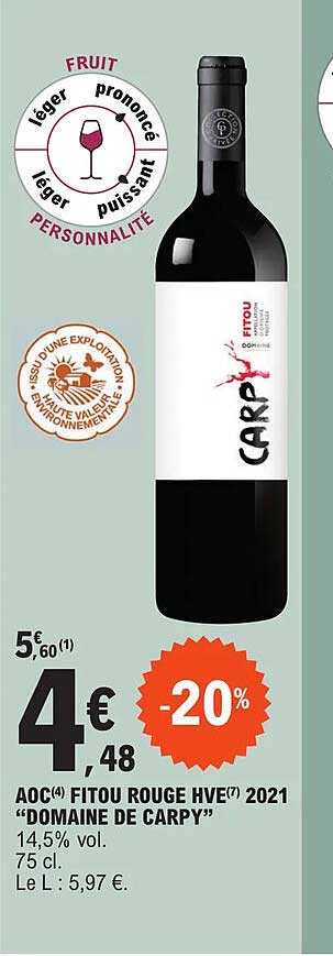 aoc fitou rouge hve 2021 "domaine de carpy"