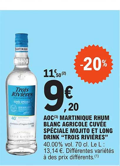 aoc martinique rhum blanc agricole cuvée spéciale mojito et long drink "trois rivières"
