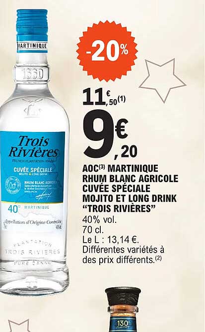 Aoc Martinique Rhum Blanc Agricole Cuvée Spéciale Mojito Et Long Drink "trois Rivières"