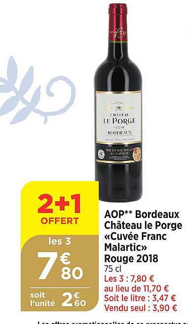 aop bordeaux château le porge «cuvée franc malartic» rouge 2018
