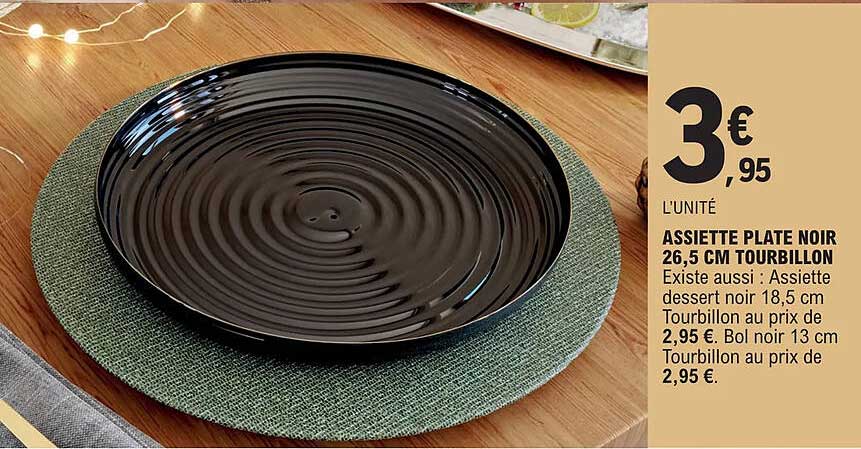 assiette plate noir 26,5 cm tourbillon