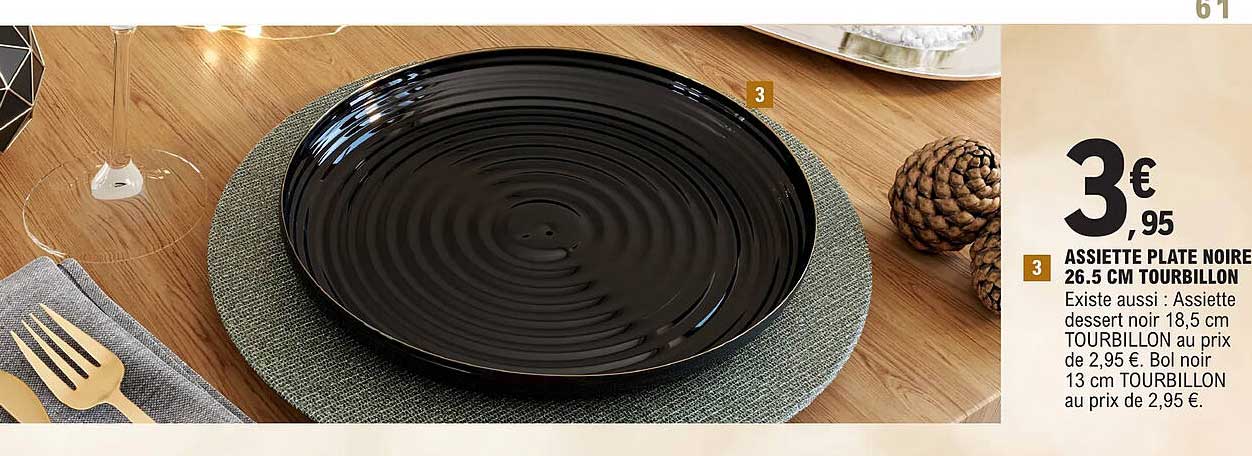 assiette plate noire 26.5 cm tourbillon