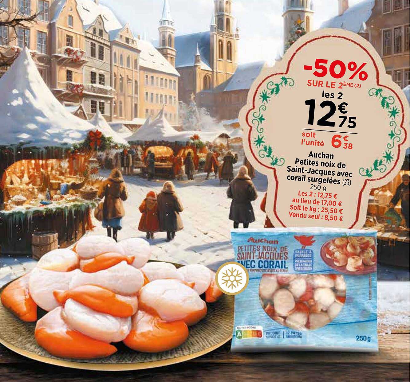 auchan petites noix de saint-jacques avec corail surgelées