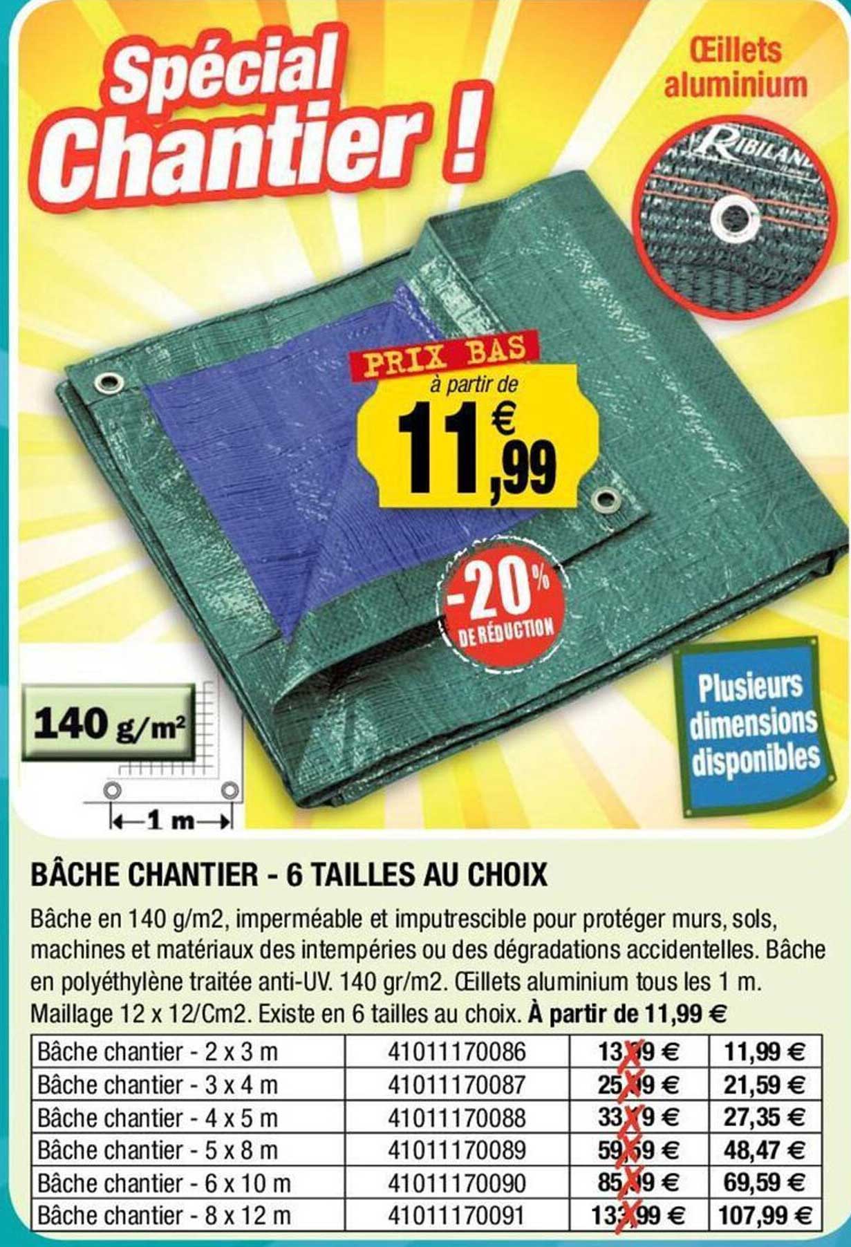 bâche chantier - 6 tailles au choix