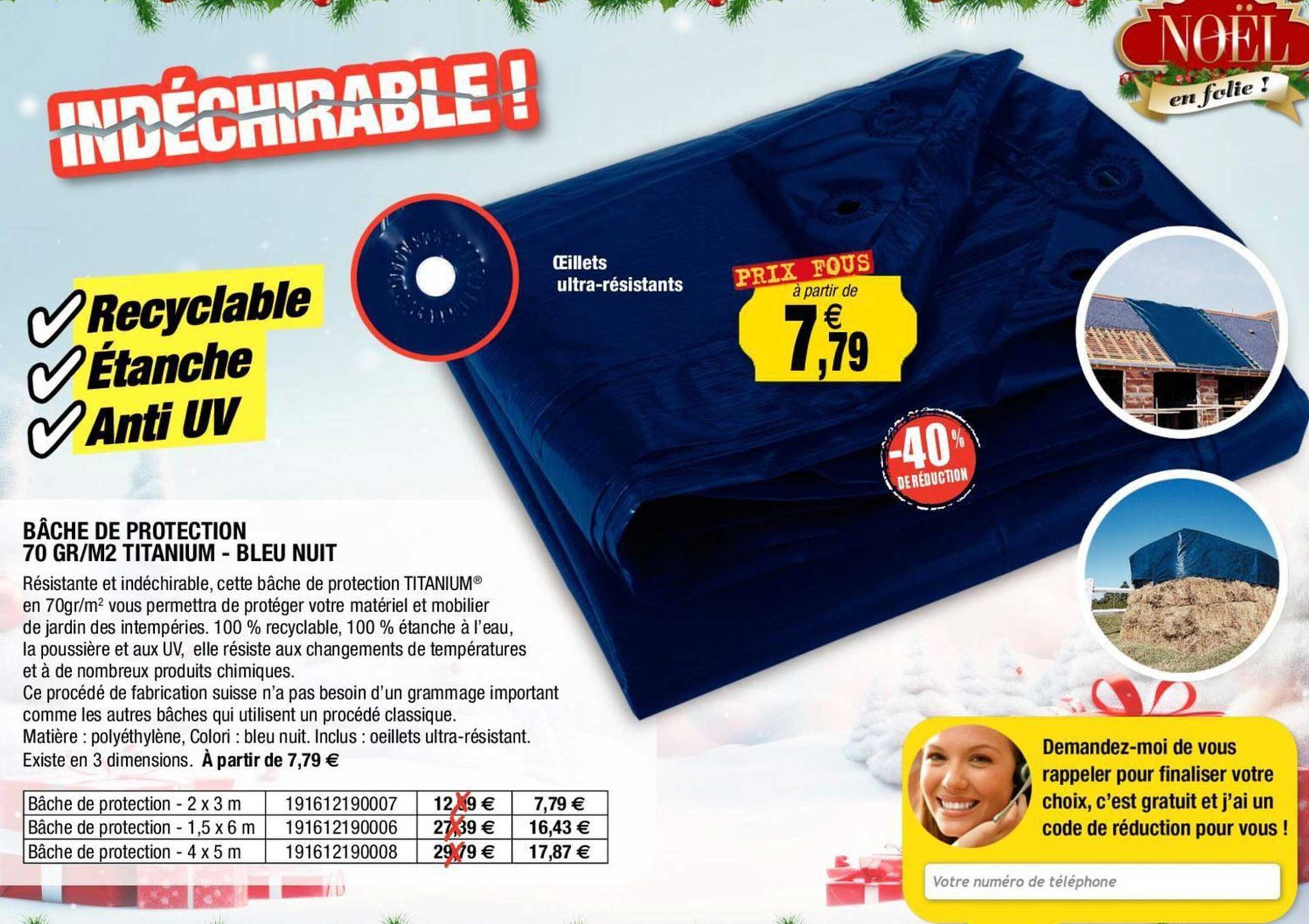 bâche de protection 70 gr/m2 titanium - bleu nuit