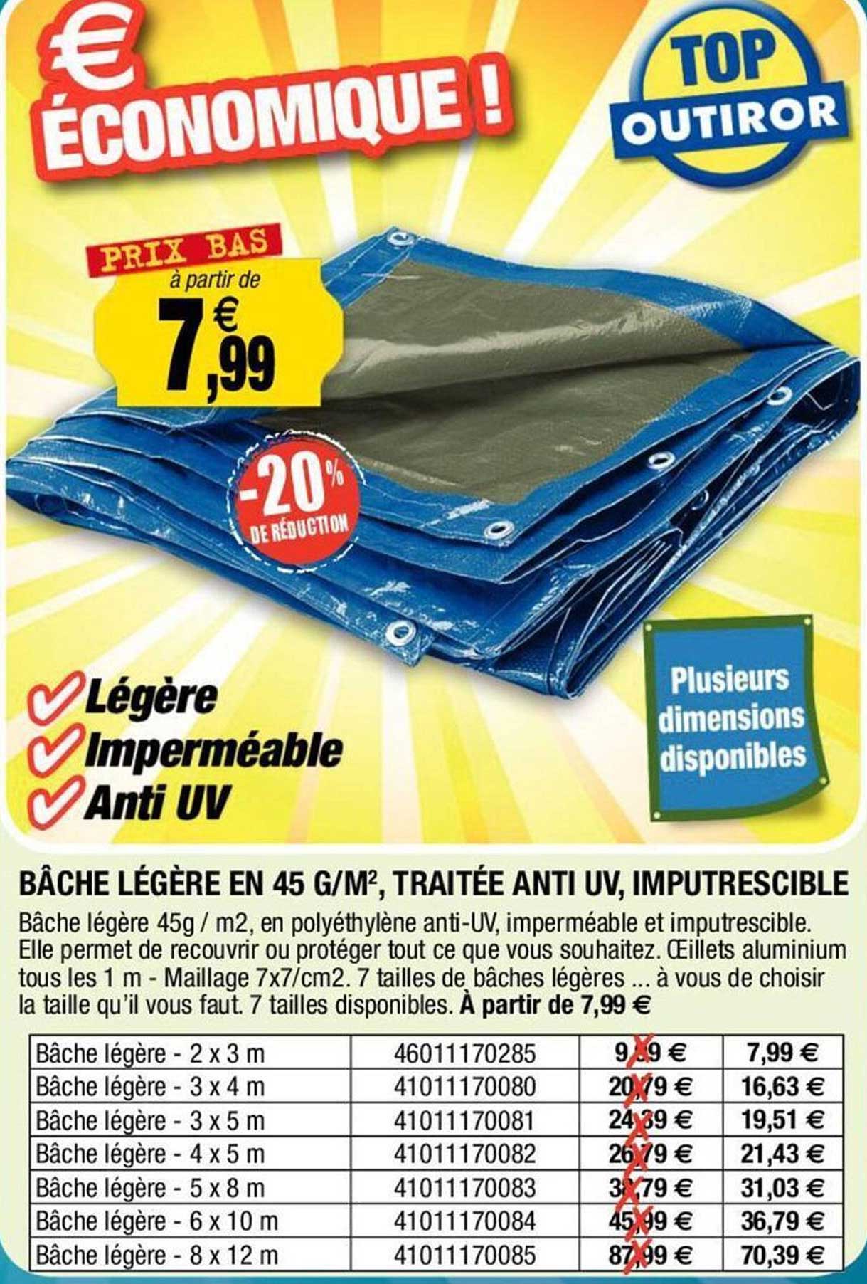 bâche légère en 45 g/m2 traitée anti uv imputrescible