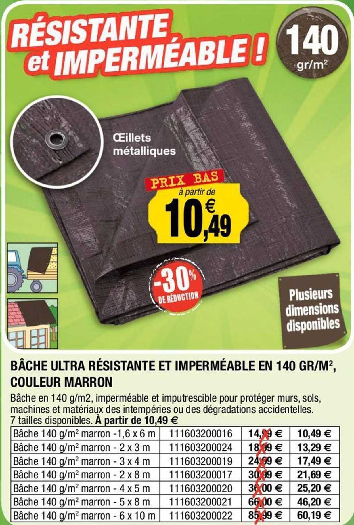 bâche ultra résistante et imperméable en 140 gr/m2 couleur marron