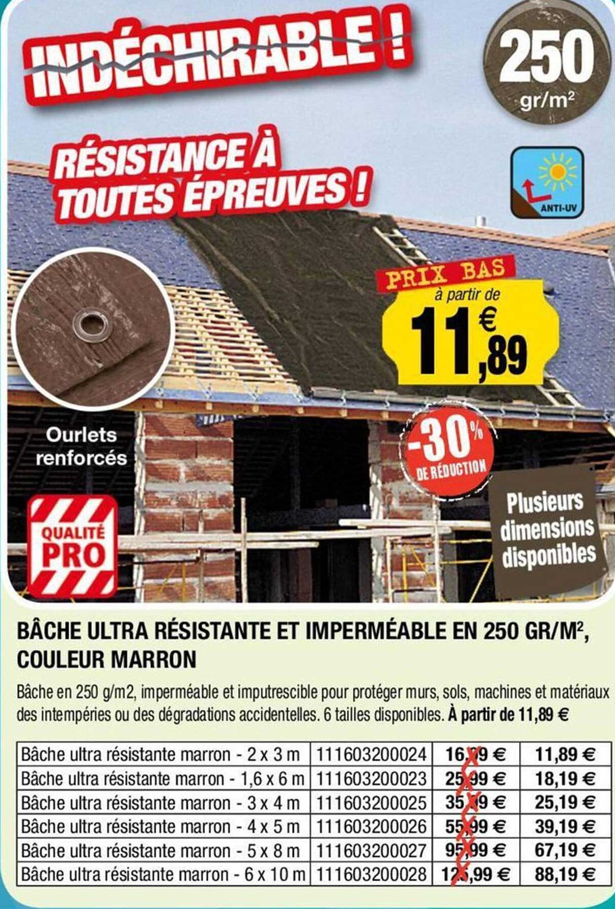 bâche ultra résistante et imperméable en 250 gr/m2 couleur marron