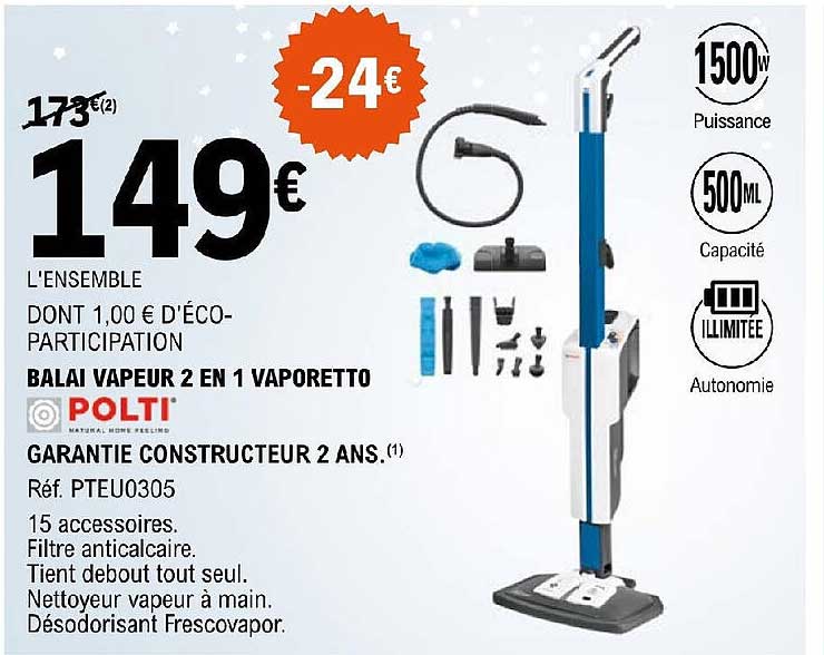 balai vapeur 2 en 1 vaporetto polti