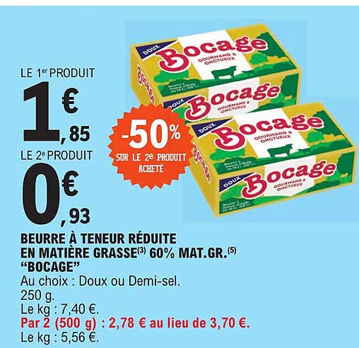 beurre à teneur réduite en matière grasse 60% mat.gr. "bocage"