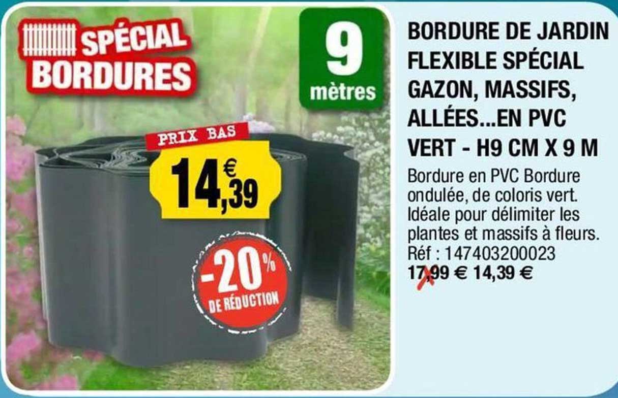 bordure de jardin flexible spécial gazon, massifs, allées... en pvc vert - h 9 cm x 9 m