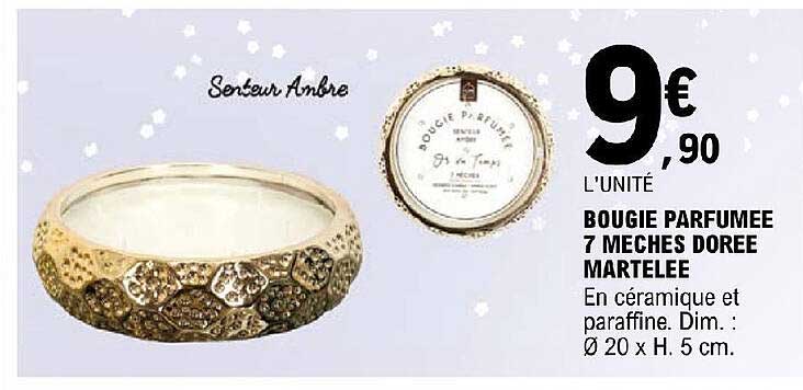 bougie parfumée 7 mèches dorée martelée