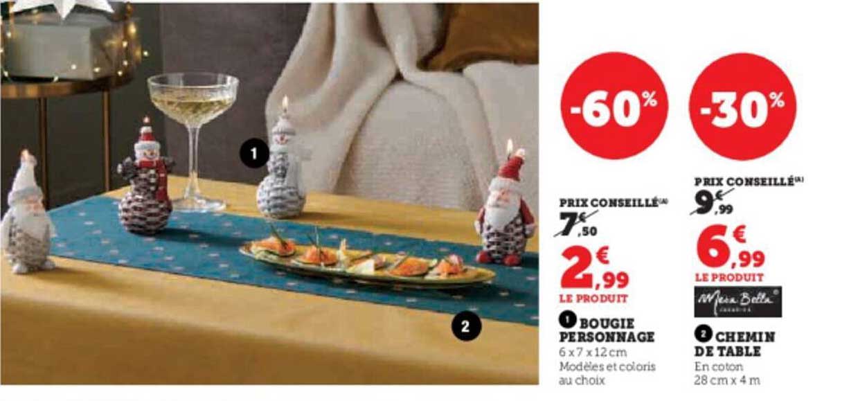 bougie personnage, chemin de table mesa bella