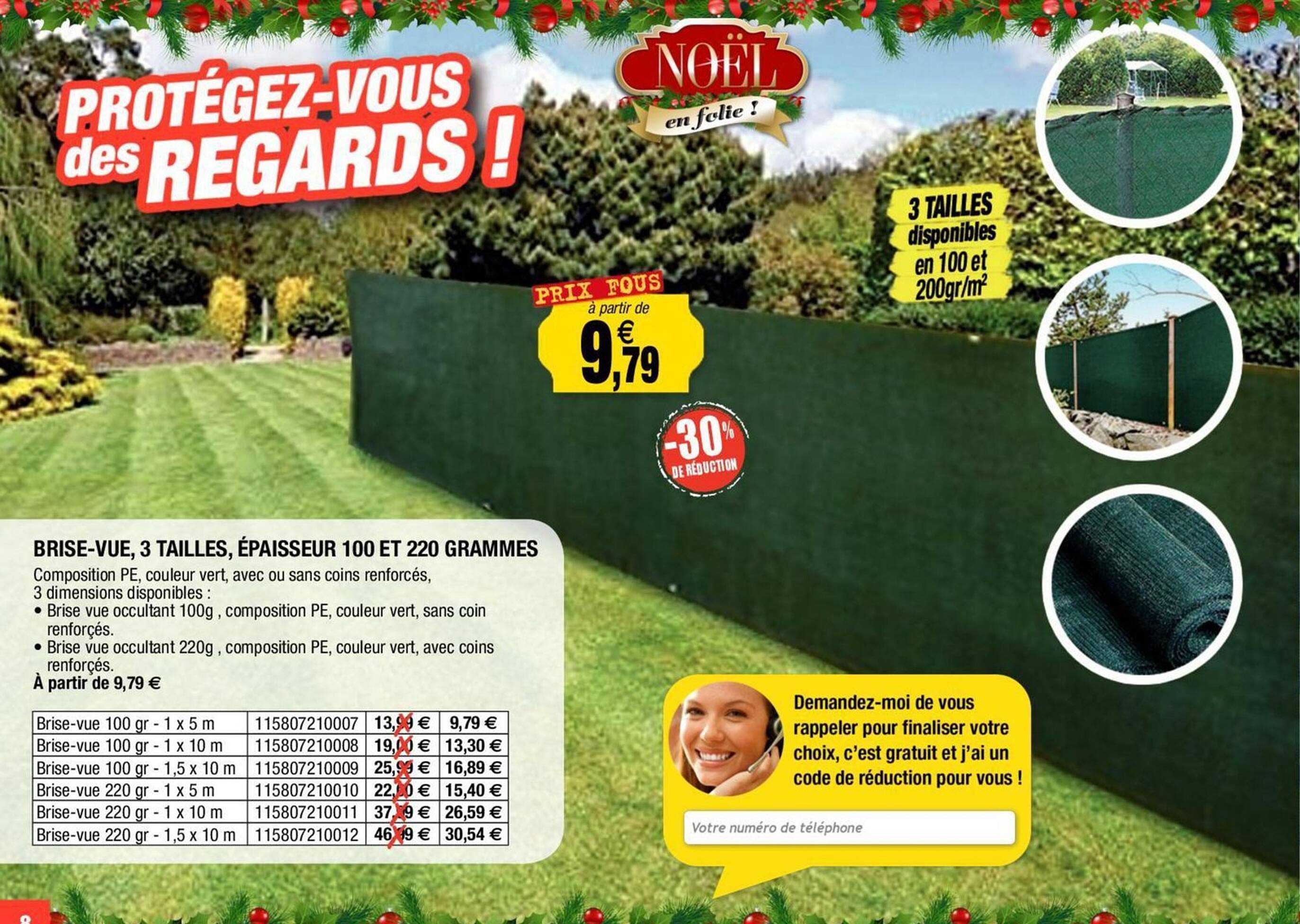 brise-vue, 3 tailles, épaisseur 100 et 220 grammes