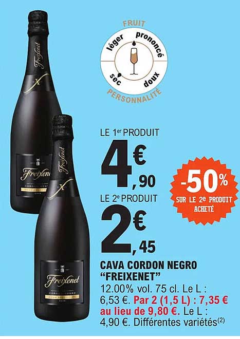 cava cordon negro "freixenet" -50% sur le 2e produit acheté