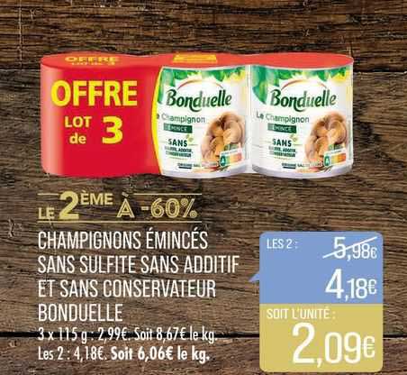 champignons émincés sans sulfite sans additif et sans conservateur bonduelle