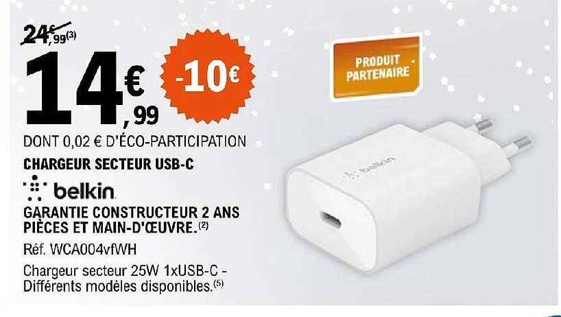 chargeur secteur usb-c belkin