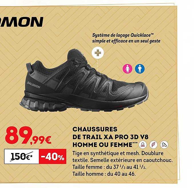 chaussures de trail xa pro 3d v8 homme ou femme salomon