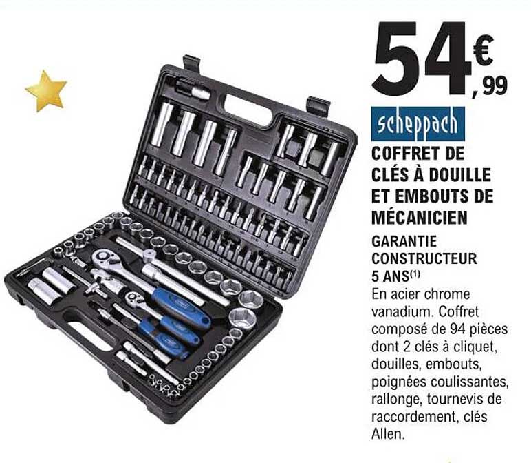coffret de clés à douille et embouts de mécanicien scheppach