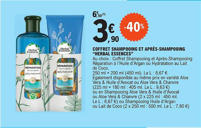 coffret shampooing et après-shampooing "herbal essences"