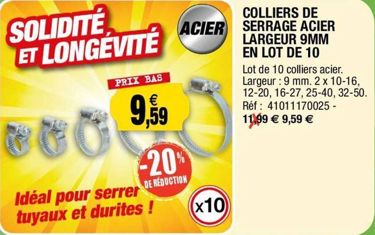 colliers de serrage acier largeur 9 mm en lot de 10