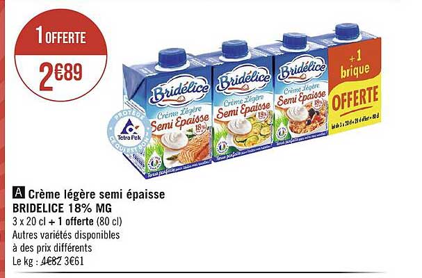 crème légère semi épaisse bridélice 18% mg
