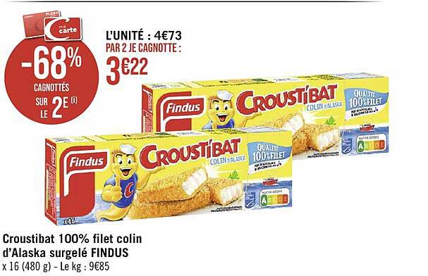 Croustibat 100% Filet Colin D'alaska Surgelé Findus