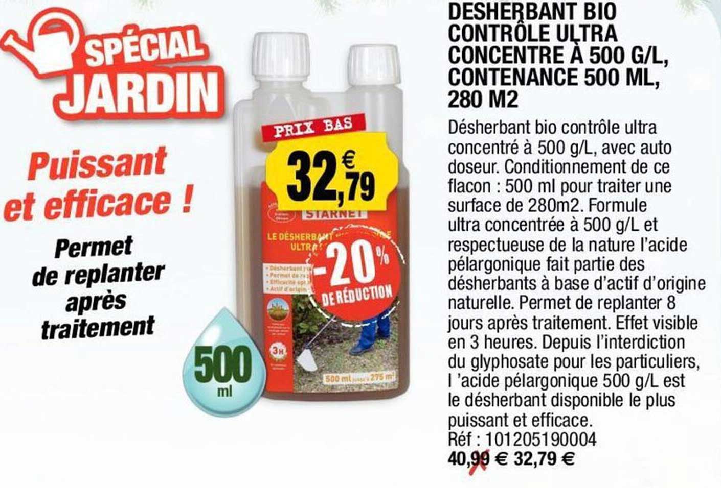 desherbant bio contrôle ultra concentré à 500 g/l contenance 500ml 280 m2