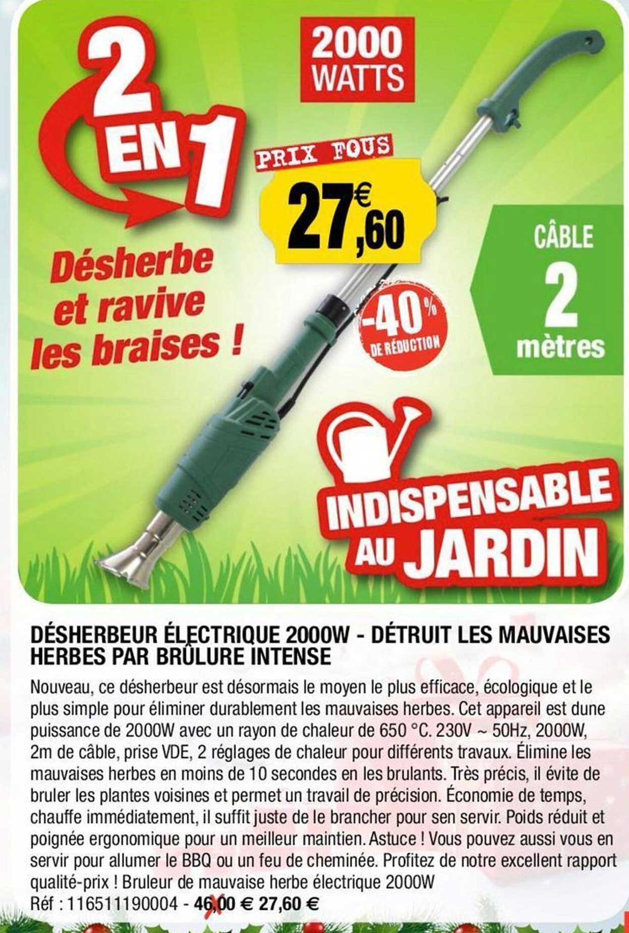 désherbeur électrique 2000w - détruit les mauvaises herbes par brulure intense