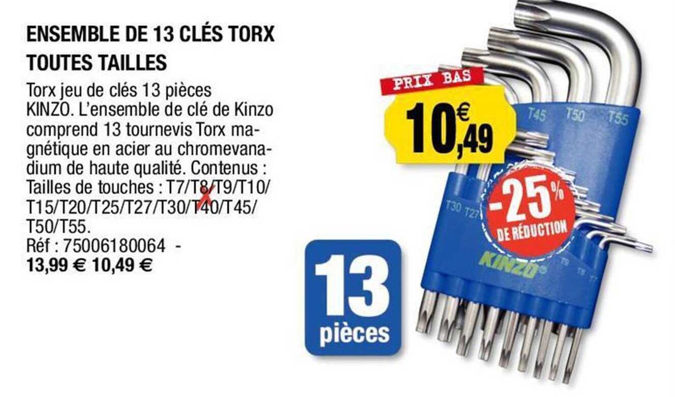ensemble de 13 clés torx toutes tailles