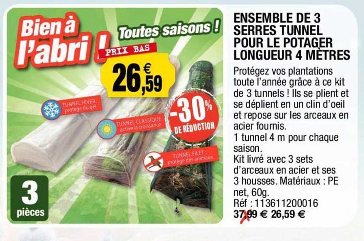 ensemble de 3 serres tunnel pour le potager longueur 4 mètres