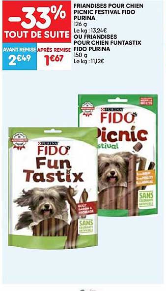 friandises pour chien picnic festival fido purina ou friandises pour chien funtastix fido purina
