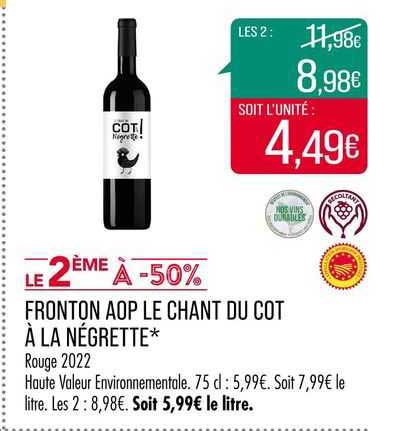 fronton aop le chant du cot à la négrette le 2ème à -50%