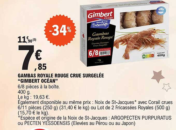 gambas royale rouge crue surgelée "gimbert océan"