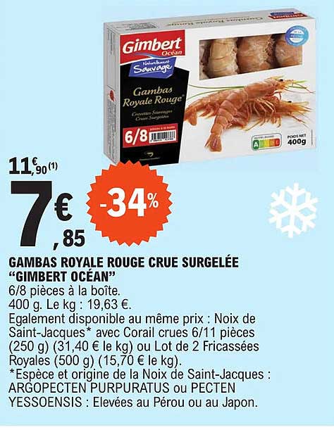 gambas royale rouge crue surgelée "gimbert océan"
