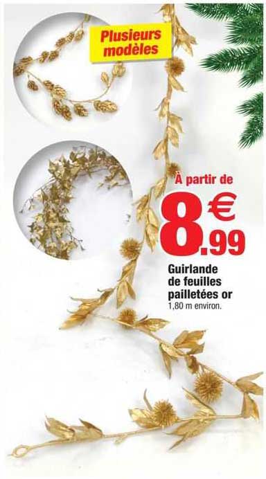 guirlande de feuilles pailletées or