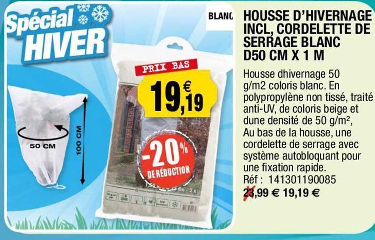 housse d'hivernage incl cordelette de serrage blanc d50 cm x 1 m