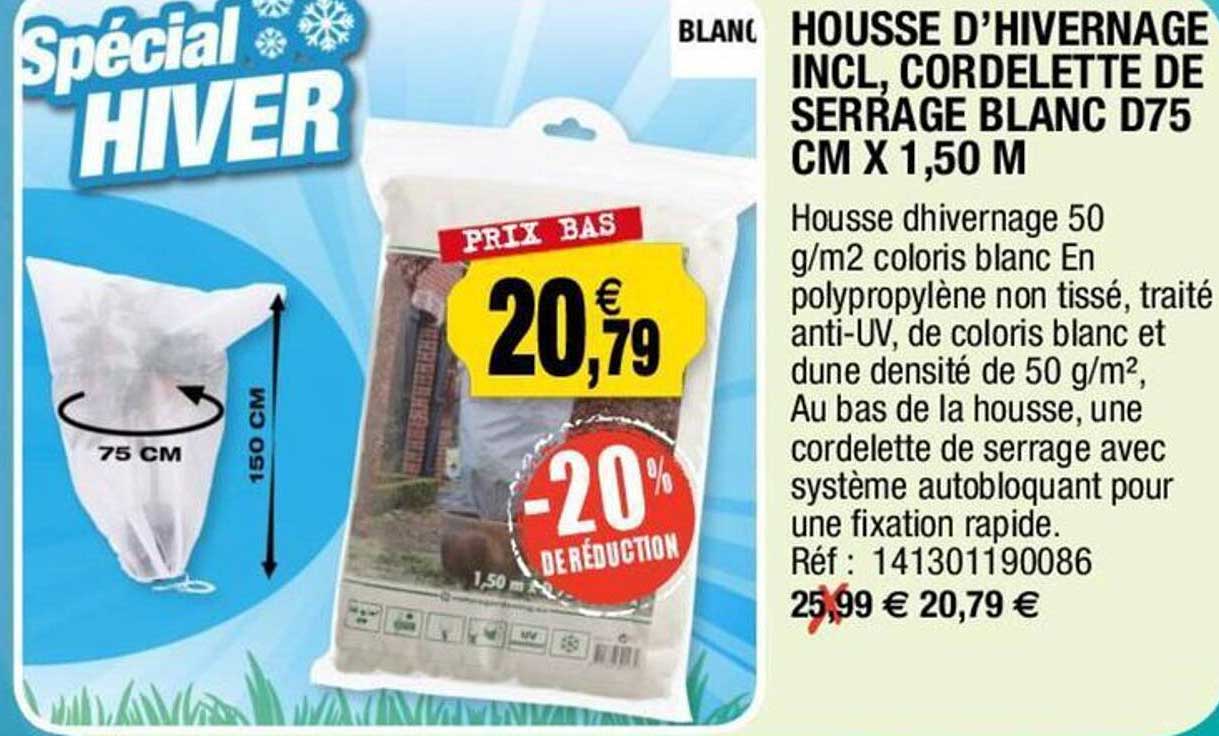 housse d'hivernage incl cordelette de serrage blanc d75 cm x 1.50 m
