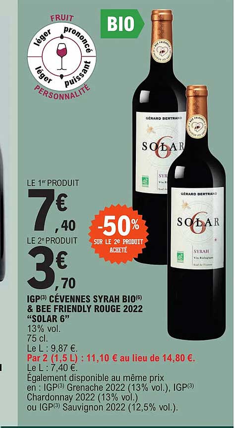 Igp Cévennes Syrah Bio &  Bee Friendly Rouge 2022 "solar 6"