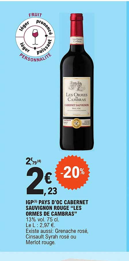 igp pays d'oc cabernet sauvignon rouge "les ormes de cambras"
