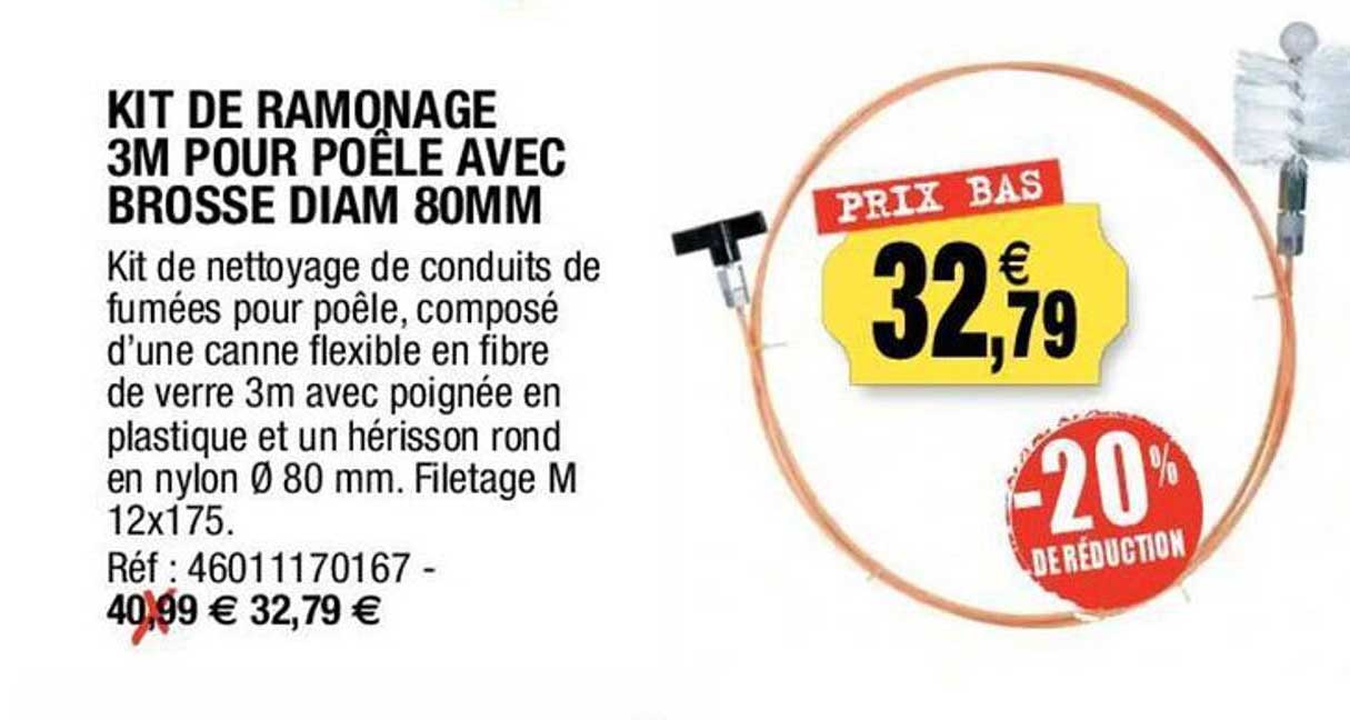 kit de ramonage 3m pour poêle avec brosse diam 80mm